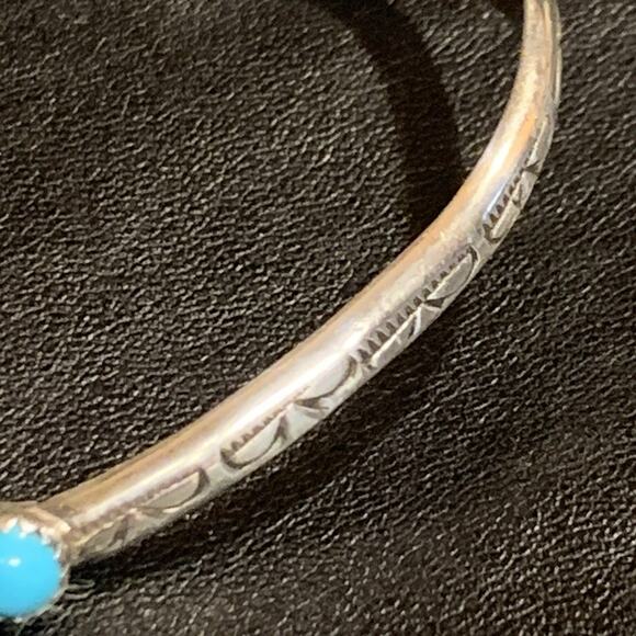 Handmade Sterling Silver Cuff Bracelet w/ Sleeping Beauty Turq & Engraved by DCC - Picture 4 of 9